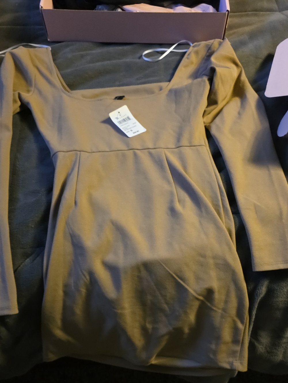 Windsor Long Sleeve Square Neck Dress - Taupe